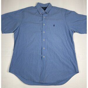 Ralph Lauren Men 16.5 34/35 Yarmouth Blue Check Short Sleeve Cotton Dress Shirt